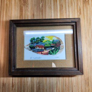 EL Salvador Jorge Artist Framed 5 1/2" X 4" Miniature Painting on A Feather Art